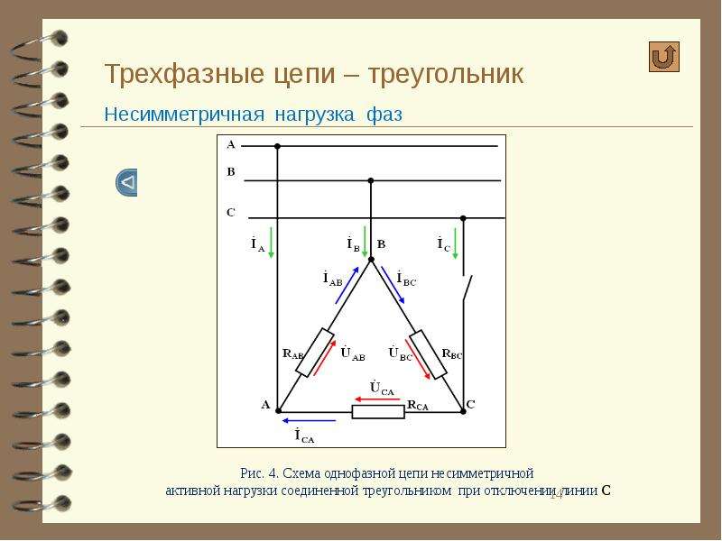 Схема соединения нагрузки треугольником