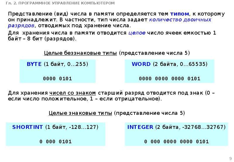 Типы чисел. Колько информации содержится в одном разряде двоичного числа. Сколько двоичных разрядов в байте. Беззнаковым 8-разрядным представлением числа 4510 является:.