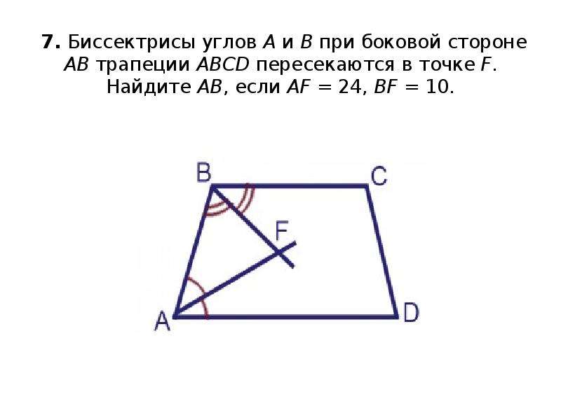 Биссектрисы углов трапеции пересекаются. Биссектрисы углов при боковой стороне трапеции.