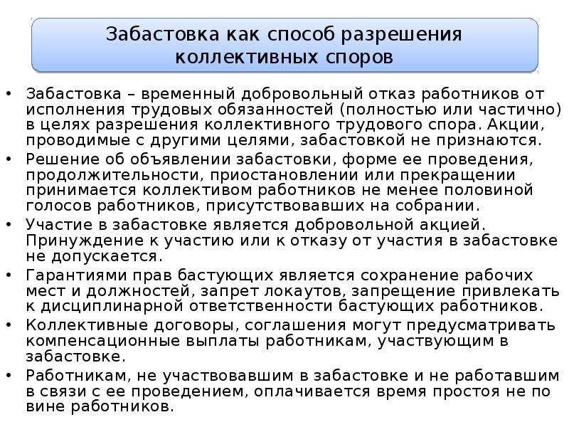 Забастовка как крайняя мера разрешения коллективного трудового спора презентация