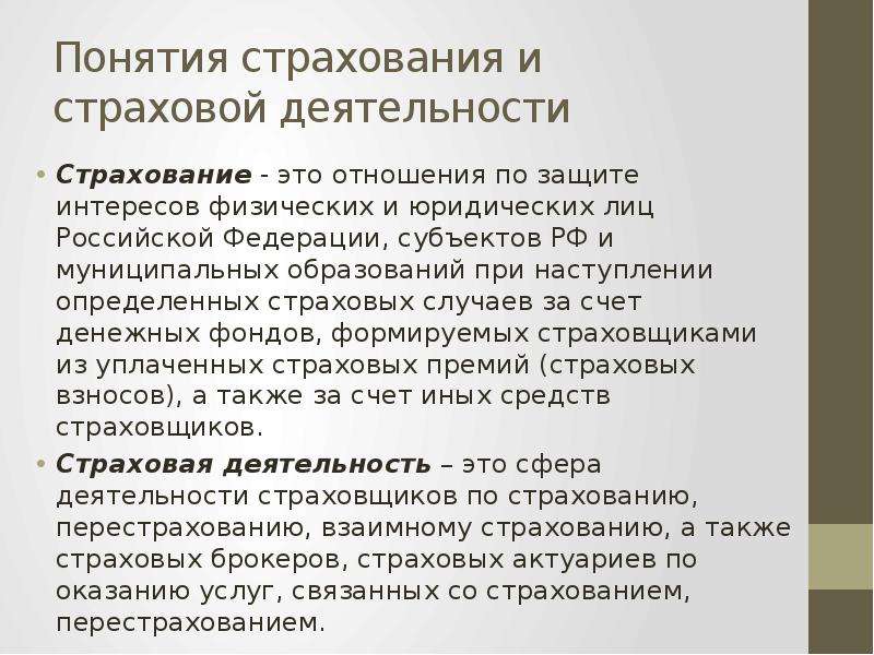 Понятия страховой