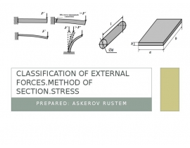 Classification of external forces. Method of section. Stress