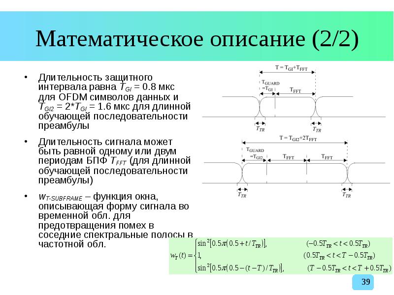 Мат описание. Длительность защитного интервала TG. Частотный интервал. Математическое описание сигнала. Защитный промежуток.