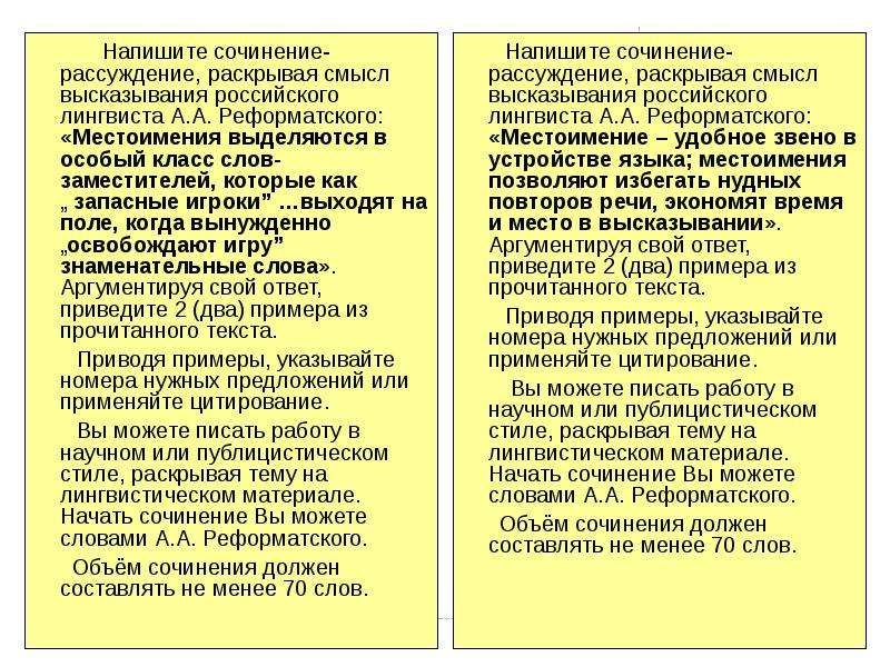 Зама текст. Сочинение местоимения выделяются в особый класс слов-заместителей. Раскройте смысл высказывания известного российского лингвиста Телли. Реформатский о местоимениях. Начать текст словами АА неформатского цитаты.