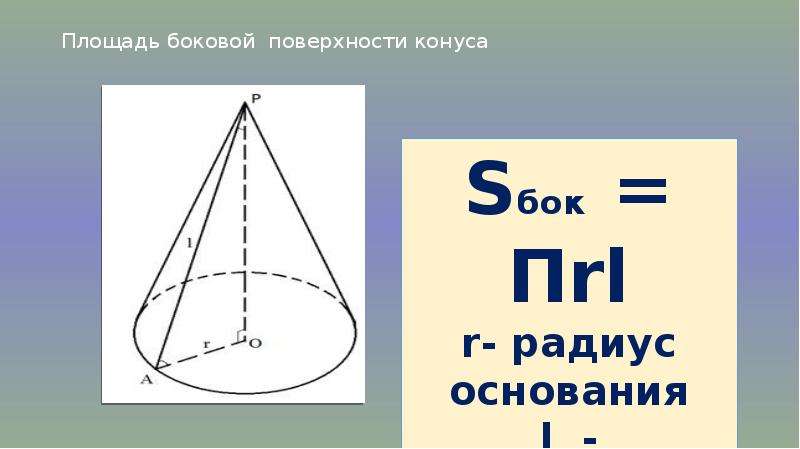 Найти длину боковой поверхности конуса