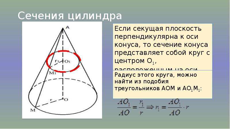 Площадь сечения конуса