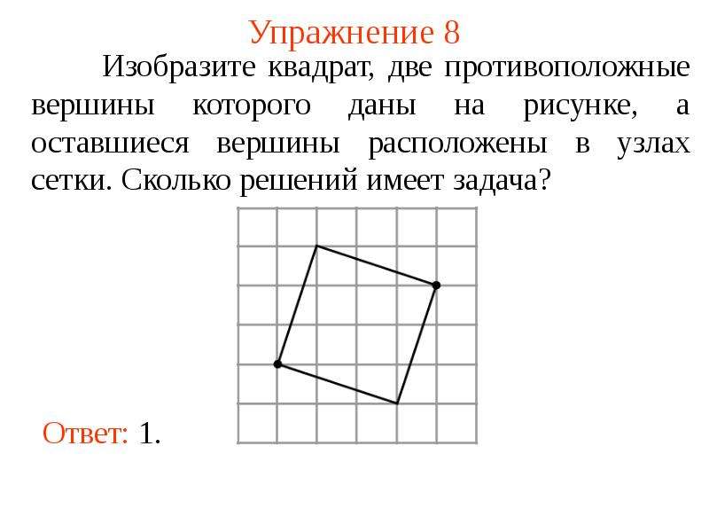 Углы и вершины квадрата. Противоположные вершины квадрата. Противолежащие вершины квадрата. Две противоположные вершины квадрата. Изобразить квадрат.