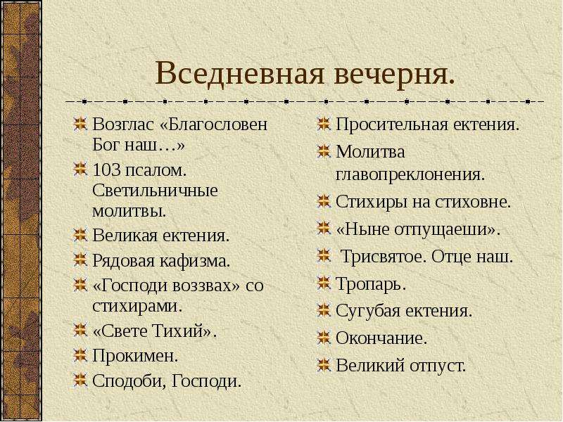 Вечерня схема службы