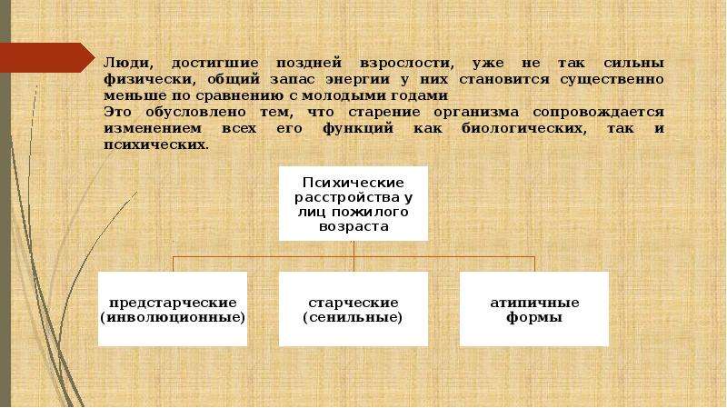 Психические болезни старческого возраста презентация