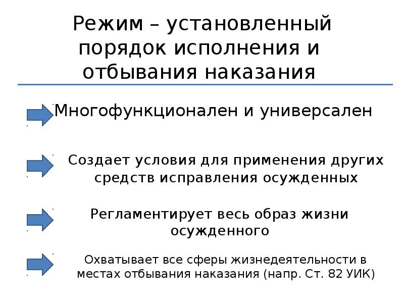 Режимы наказания. Режимы и условия отбывания наказания. Режим отбывания уголовного наказания означает:. Режим исполнения уголовного наказания означает:. Порядок и условия исполнения и отбывания уголовного наказания.