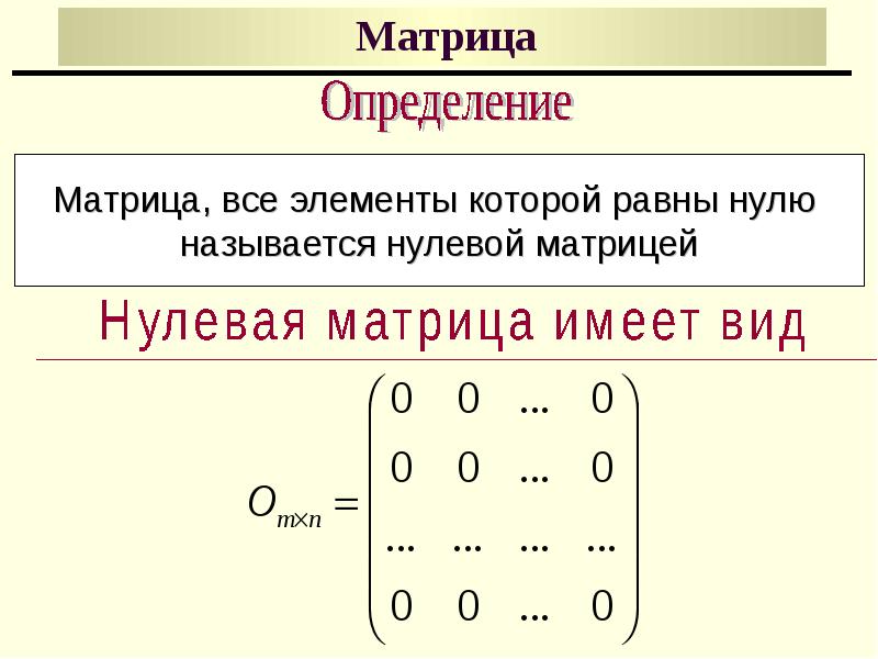 Методы определения матрицы. Определение матрицы. Нуль матрица. Нулевая матрица. Матрица определение виды.