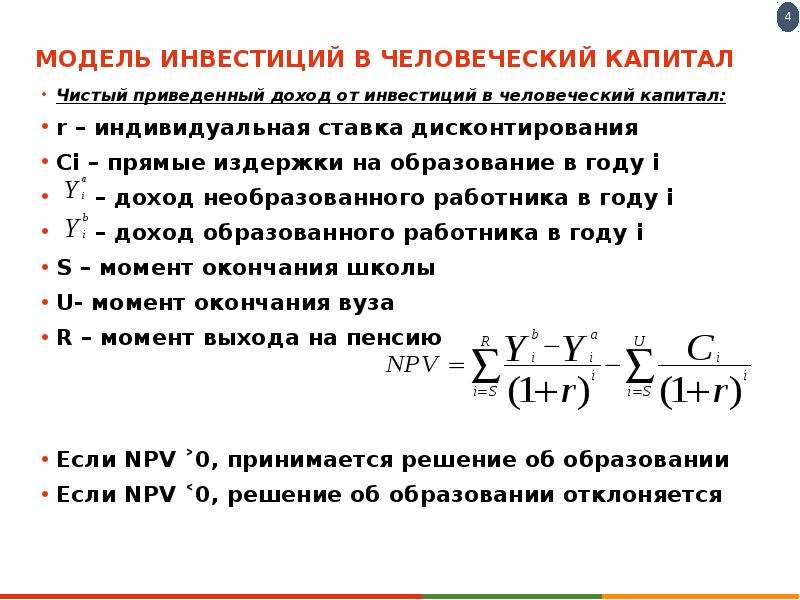 Инвестиции в человеческий капитал презентация