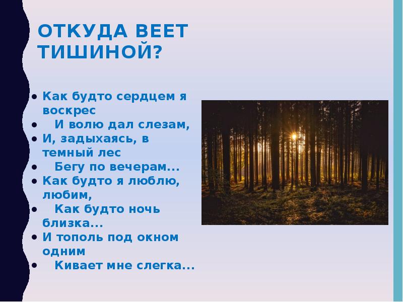 Вечер какая тишина на небе. Тишина презентация. Откуда веет тишиной Тургенев. Вечер тишина на небе зажигаются. Веет тишиной.