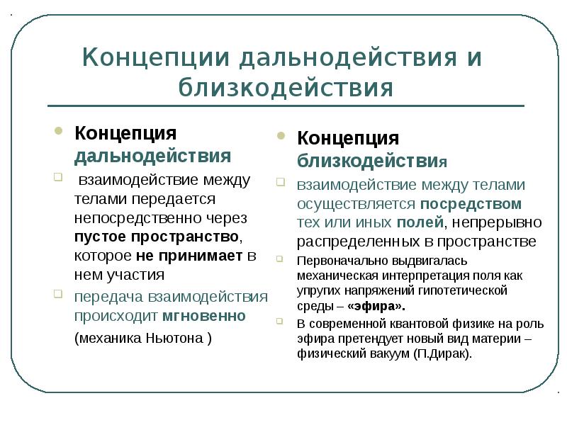 Как должно происходить взаимодействие. Концепция дальнодействия. Теория близкодействия и дальнодействия. Концепция близко и дальнодействия. Суть теории близкодействия и дальнодействия.