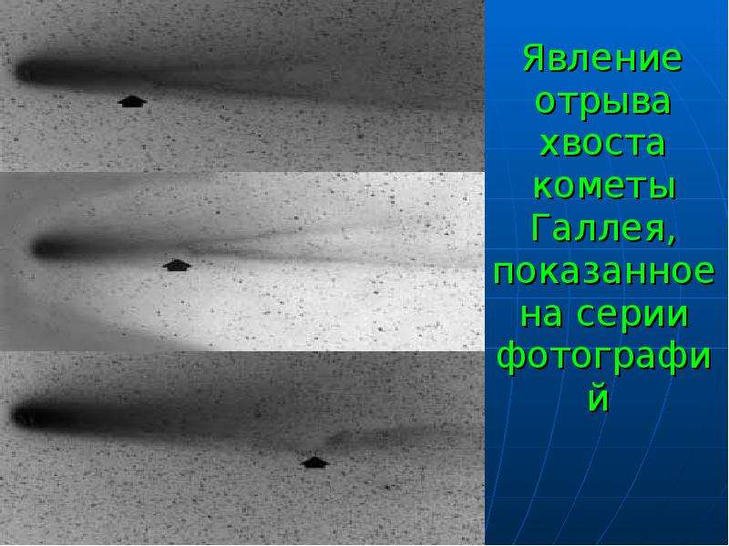 Явление отрыва хвоста кометы Галлея, показанное на серии фотографий Явление отрыва хвоста кометы Гал