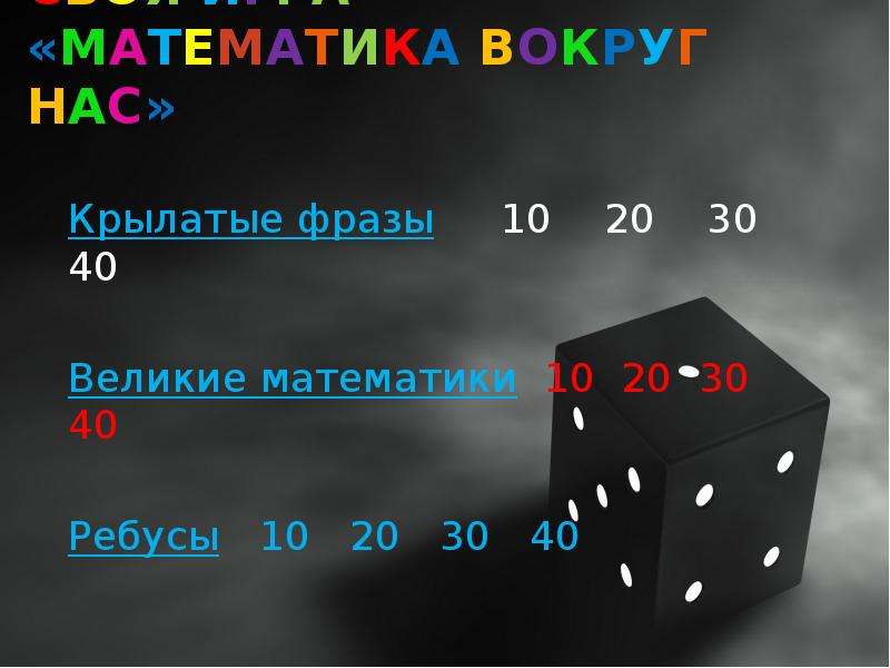 Своя игра по математике 10 класс презентация