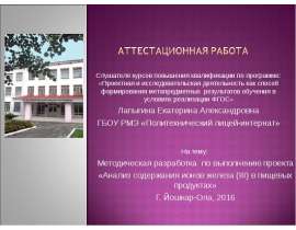 Аттестационная работа. Методическая разработка по выполнению проекта «Анализ содержания ионов железа (III) в пищевых продуктах»
