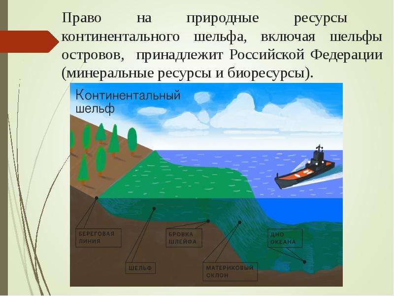 Право на природные ресурсы континентального шельфа, включая шельфы островов, принадлежит Российской