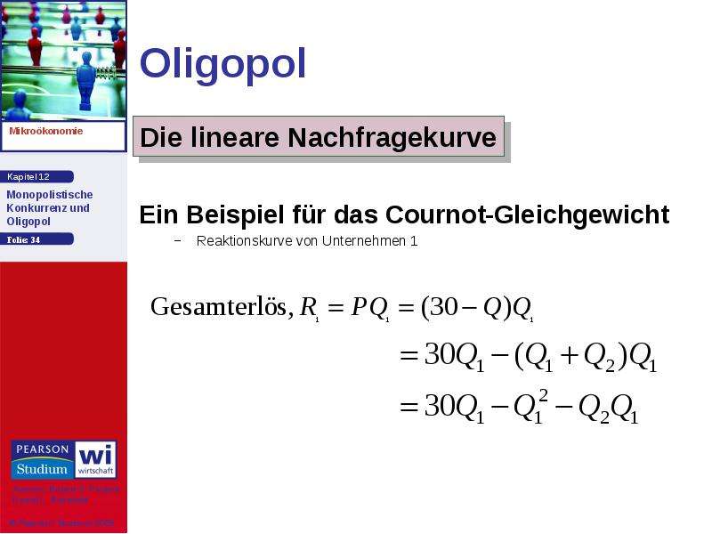 Oligopol Ein Beispiel für das Cournot-Gleichgewicht Reaktionskurve von Unternehmen 1