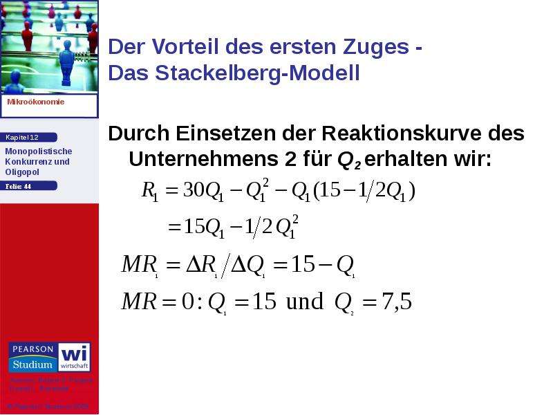 Der Vorteil des ersten Zuges - Das Stackelberg-Modell Durch Einsetzen der Reaktionskurve des Unterne