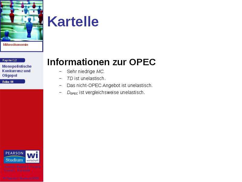 Kartelle Informationen zur OPEC Sehr niedrige MC. TD ist unelastisch. Das nicht-OPEC Angebot ist une