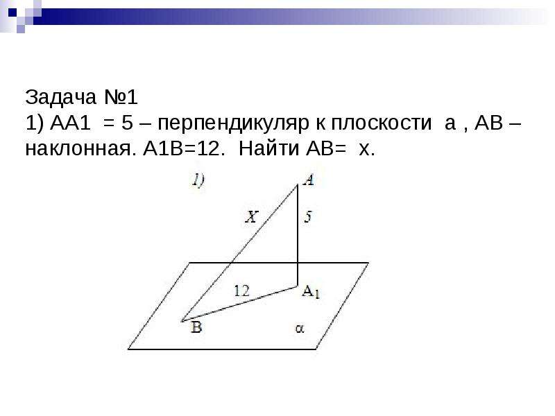 Аа1 перпендикулярна. Аа1 перпендикуляр к плоскости Альфа аа1 =6. Перпендикуляр к плоскости a, ab и AC наклонные b=12 a1=5.