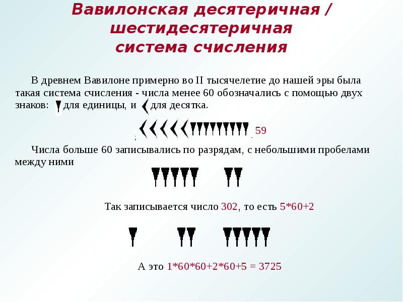 Десятеричный. Вавилонская десятеричная система счисления. Вавилонская шестидесятеричная система (цифры).