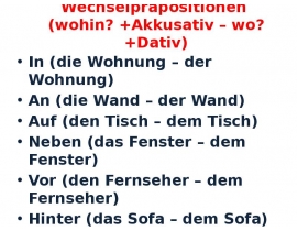 Wechselpräpositionen (wohin? +Akkusativ – wo? +Dativ)