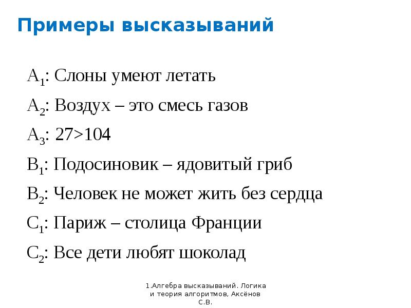 Утверждения примеры