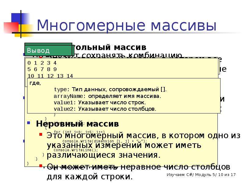 Основные функции массива