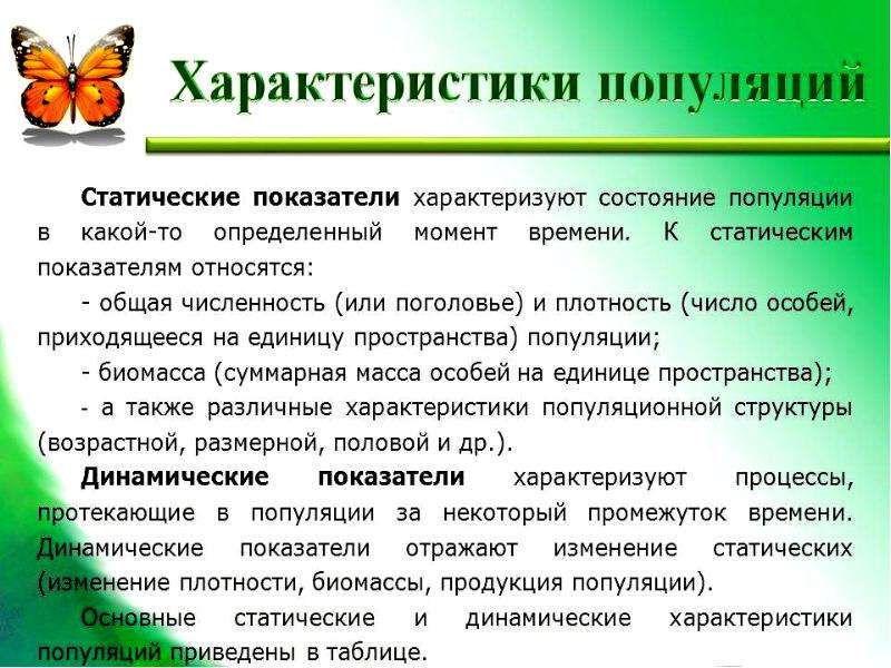 Основные параметры популяции