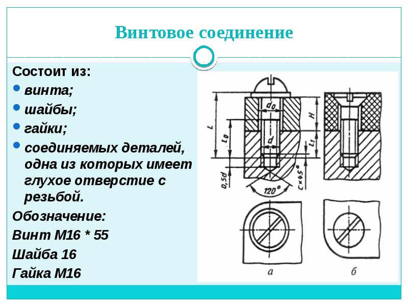 Винт в отверстии чертеж