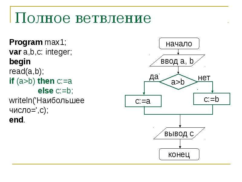 Полная блок схема ветвления