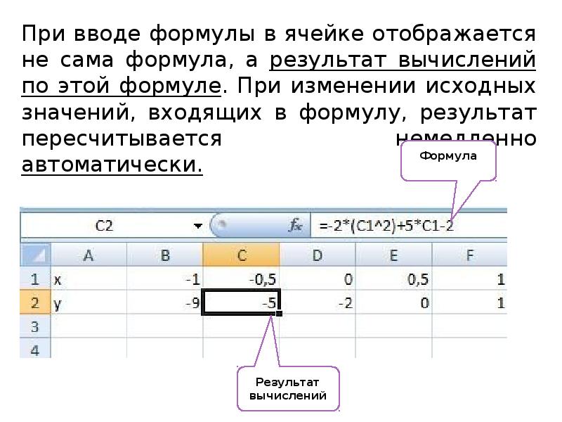 Определите значение формул