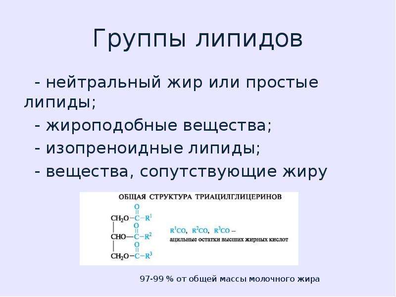 Строение молочного жира. Простые липиды жиры. Жироподобные вещества молока. Изопреноидные липиды.