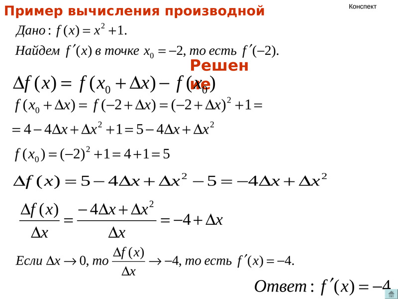 Схема вычисления производной