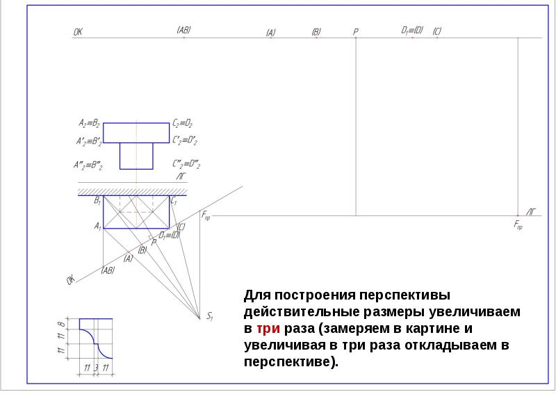 Построение карниза в перспективе