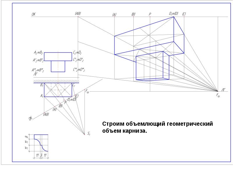 Построение карниза в перспективе