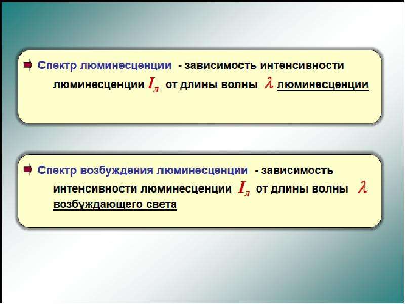 Возбуждение света. Спектр люминесценции - это зависимость. Интенсивность люминесценции. Интенсивность люминесценции формула. Факторы влияющие на интенсивность люминесценции.