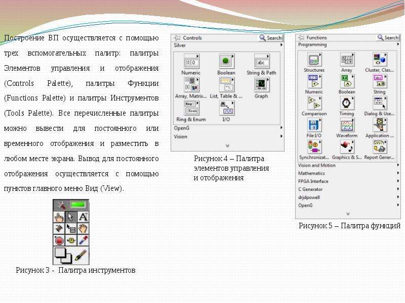 Какая программа осуществляет. Палитра инструментов Tools LABVIEW. Палитра функций LABVIEW. Для чего предназначена палитра Controls элементов. Для чего предназначена палитра functions (функций)?.