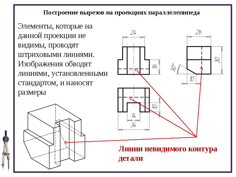 Невидимые линии на чертеже обозначаются как