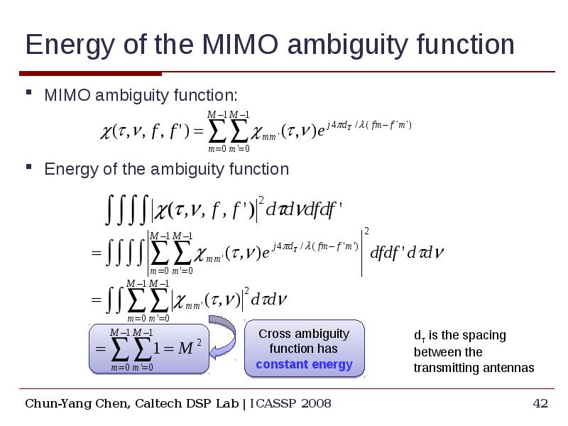 Energy of the MIMO ambiguity function MIMO ambiguity function: Energy of the ambiguity function