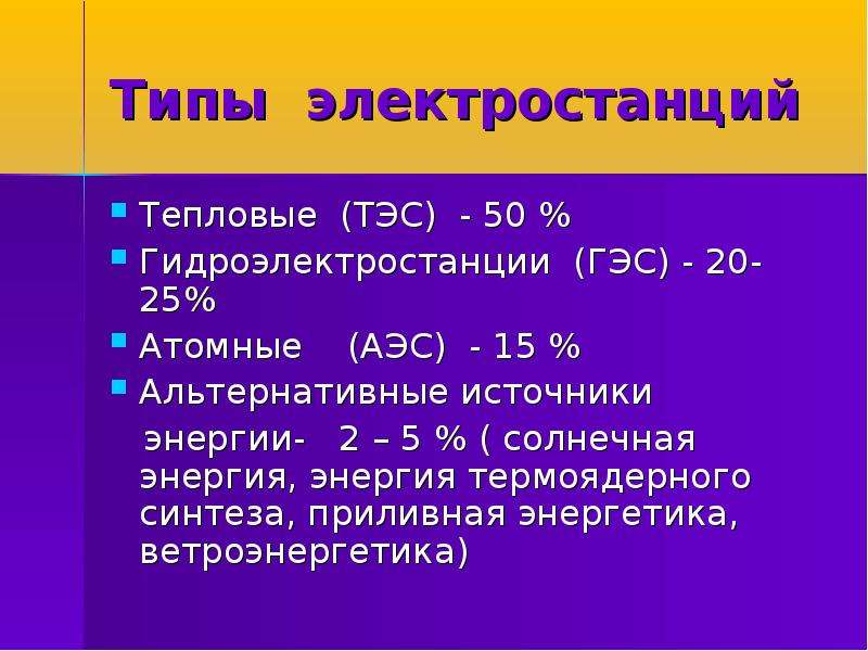 Типы электростанций