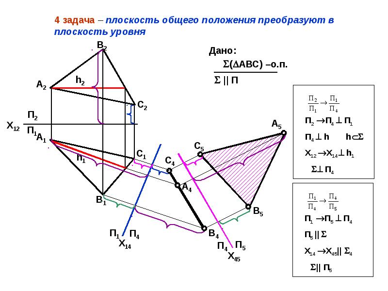 На чертеже решена задача преобразовать плоскость