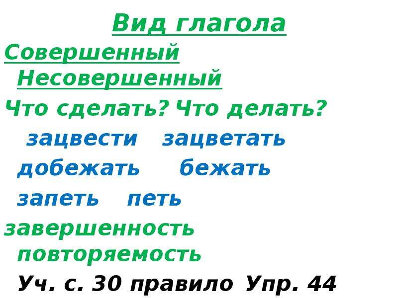 Совершенный вид и несовершенный вид презентация 4 класс