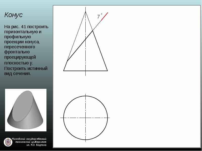 Проекция тел вращения. Фронтальная проекция конуса. Проекция конуса на плоскость. Профильная проекция конуса. Пересечение тел вращения плоскостью.