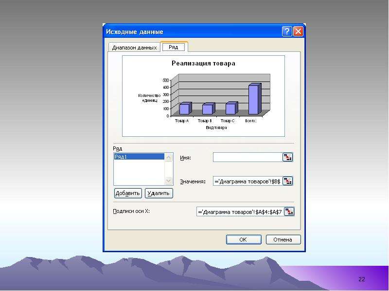 Диаграммы и графики в EXCEL. Построение и редактирование, слайд №22