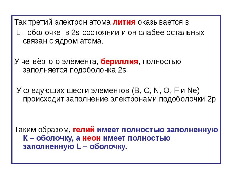 Распределение электронов в атоме лития