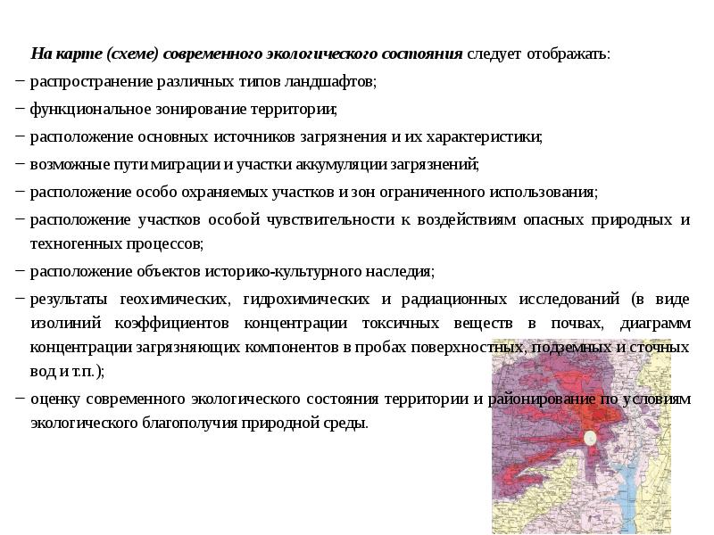 На карте схеме современного экологического состояния следует отображать