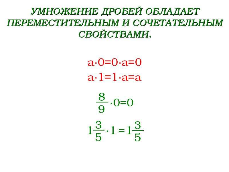 Свойства умножения дробей. Переместительное свойство умножения дробей. Переместительное и сочетательное свойство умножения дробей. Переместительное и сочетательное свойство дробей.